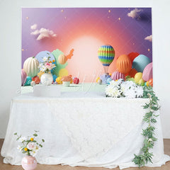 Lofaris Colorful Hot Air Balloon Night Birthday Backdrop