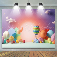 Lofaris Colorful Hot Air Balloon Night Birthday Backdrop