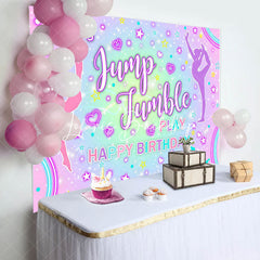 Lofaris Colorful Lets Jump Jumble Happy Birthday Backdrop