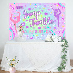 Lofaris Colorful Lets Jump Jumble Happy Birthday Backdrop