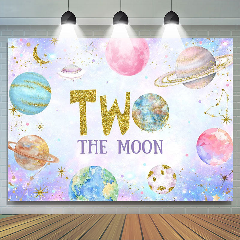 Lofaris Colorful Planet Gold Glitter 2nd Birthday Backdrop