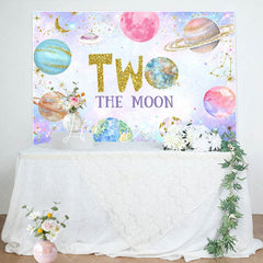 Lofaris Colorful Planet Gold Glitter 2nd Birthday Backdrop