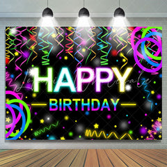 Lofaris Colorful Ribbons Bokeh Black Happy Birthday Backdrop