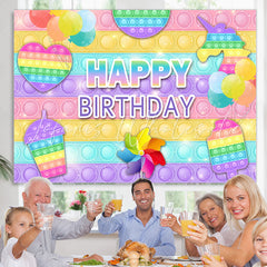 Lofaris POP It Snack And Balloon Happy Birthday Backdrop