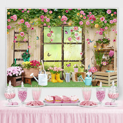 Lofaris Colour Floral And Butterfly Wooden Window Backdrop