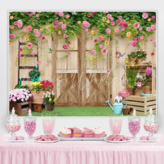 Lofaris Colour Floral And Wood Door Simple Backdrop For Girl