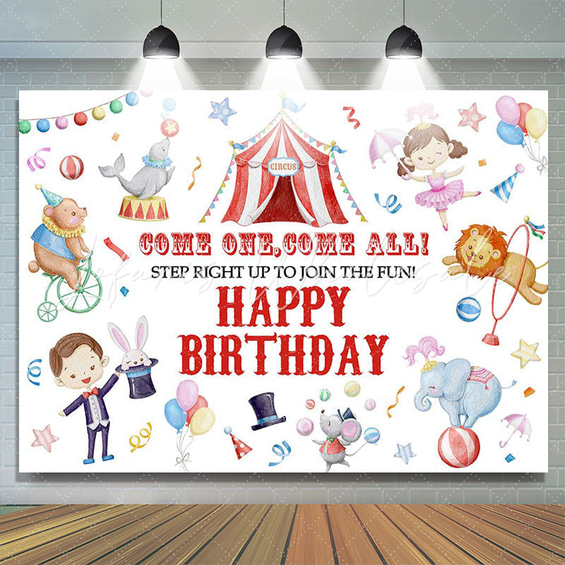 Lofaris Come One All Cirus Animals Birthday Backdrop