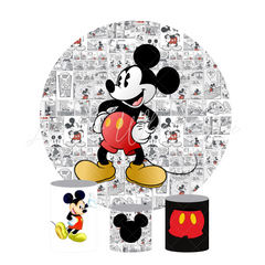 Comic Mickey Birthday Party Round Backdrop Cover Plinth Cylinder Pedestal Cover