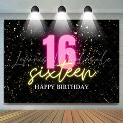 Lofaris Confetti Gold Black Happy Sixteen Birthday Backdrop