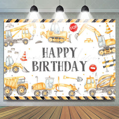 Lofaris Construction Style White Birthday Backdrop For Boys