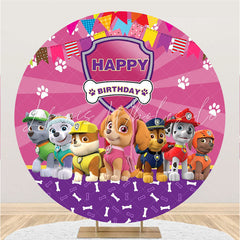 Lofaris Cool Little Dogs Round Pink Happy Birthday Backdrop