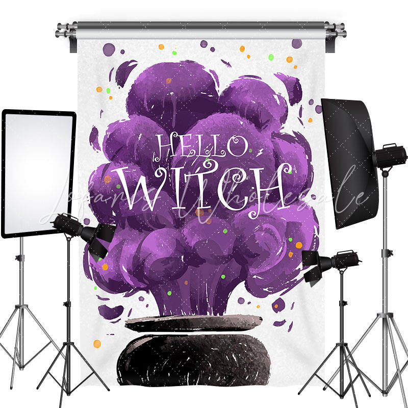 Lofaris Hello Witch Purple Magic Smoke Baby Shower Backdrop