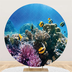 Lofaris Coral Reefs And Striped Fish Round Summer Backdrop