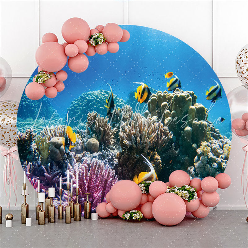 Lofaris Coral Reefs And Striped Fish Round Summer Backdrop