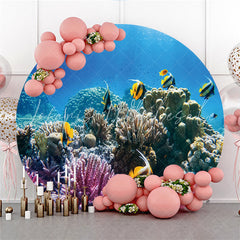 Lofaris Coral Reefs And Striped Fish Round Summer Backdrop