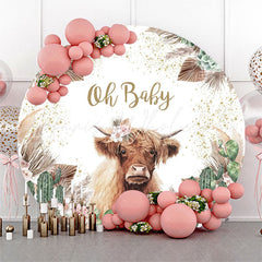 Lofaris Cow Green Cactus Plants Circle Baby Shower Backdrop