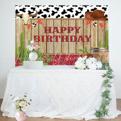 Lofaris Cowboy Wood Cactus Brown Cap Boots Birthday Backdrop