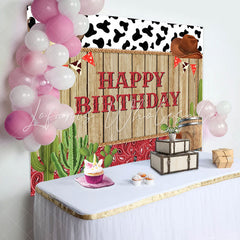 Lofaris Cowboy Wood Cactus Brown Cap Boots Birthday Backdrop