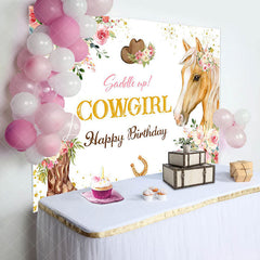 Lofaris Cowgirl Pink Floral Horse Happy Birthday Backdrop