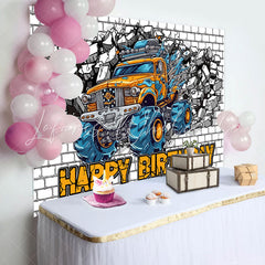 Lofaris Cracked White Brick Wall Car Boys Birthday Backdrop