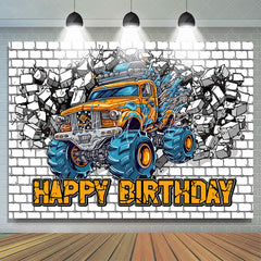 Lofaris Cracked White Brick Wall Car Boys Birthday Backdrop