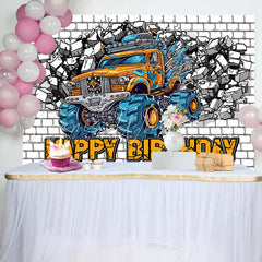 Lofaris Cracked White Brick Wall Car Boys Birthday Backdrop