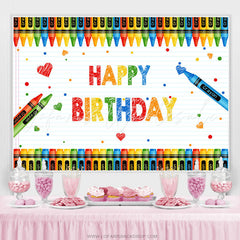 Lofaris Crayon Simple And Colorful Happy Birthday Backdrop