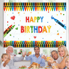 Lofaris Crayon Simple And Colorful Happy Birthday Backdrop