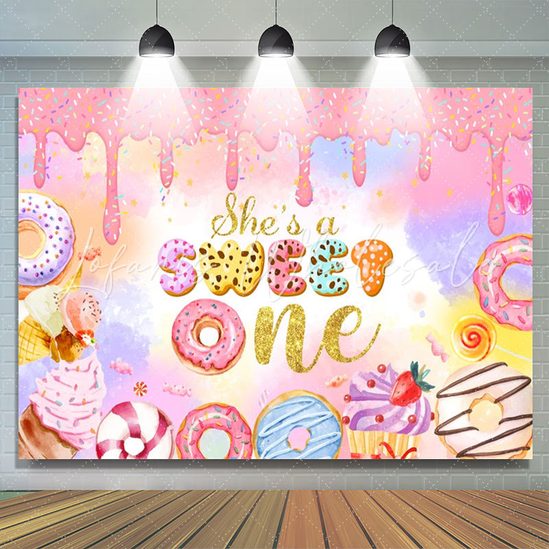 Lofaris Creamy Ice Cream Cupcake Sweet 1st Birthday Backdrop