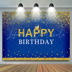 Lofaris Crown Happy Birthday Royal Blue Gold Glitter Backdrop for Men