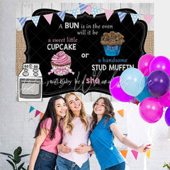 Lofaris Cupcake Or Stud Muffin Gender Reveal Backdrop for Baby Shower