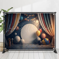 Lofaris Curtain Dark Blue Balloons 1st Birthday Backdrop