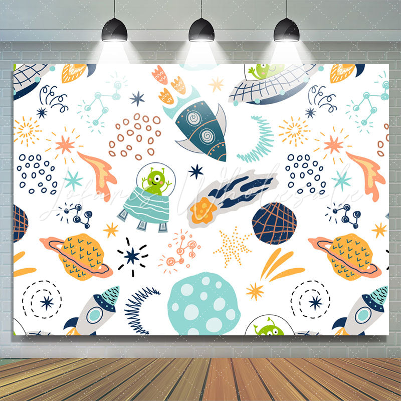 Lofaris Cute Alien World Space Rocket Theme Party Backdrop