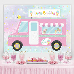 Lofaris Cute And Pink Ice Cream Truck Happy Birthday Backdrop