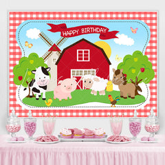 Lofaris Cute Animals And Red House Happy Birthday Backdrop