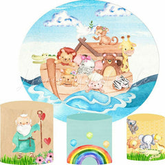 Lofaris Cute Animals And Sea Round Happy Birthday Backdrop