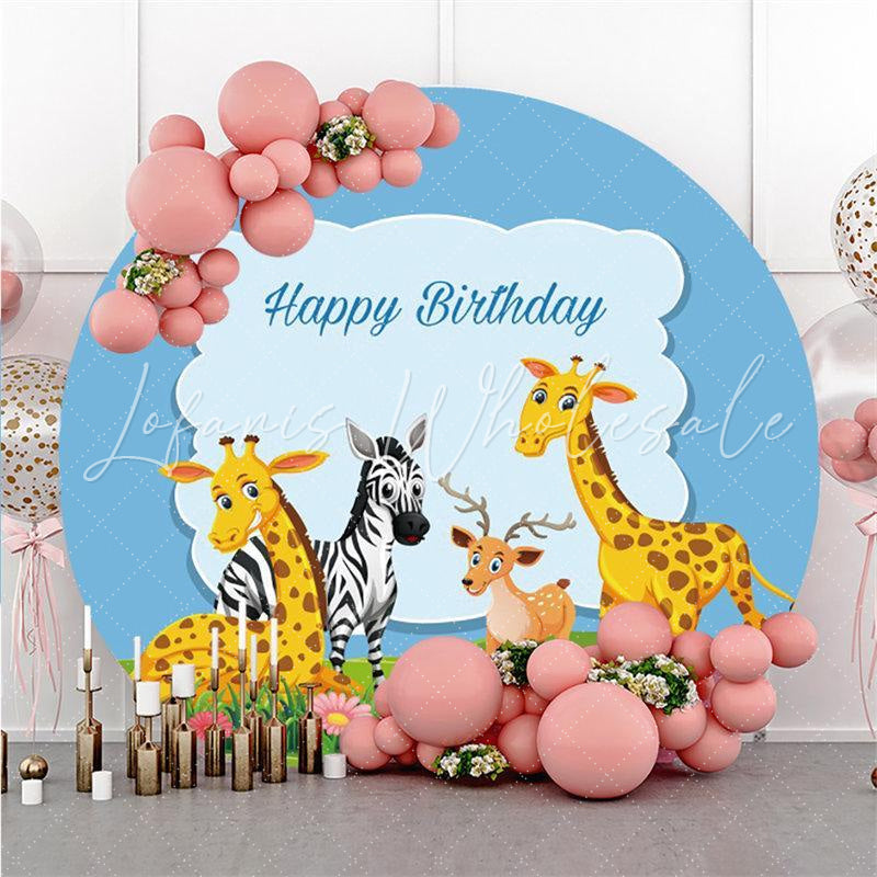 Lofaris Cute Animals With Glassland Round Birthday Backdrop