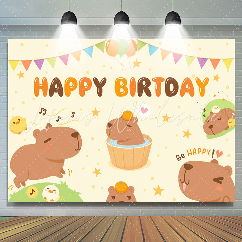 Lofaris Cute Bears Ducks Star Balloon Flag Birthday Backdrop