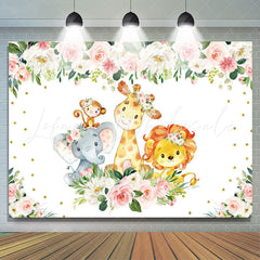 Lofaris Cute Cartoon Animals Pink and White Roses Backdrop