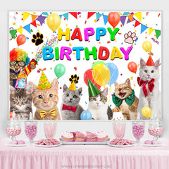 Lofaris Cute Cats And Balloons Flag Happy Birthday Backdrop