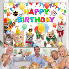 Lofaris Cute Cats And Balloons Flag Happy Birthday Backdrop