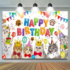 Lofaris Cute Cats Balloons White Happy Birthday Party Backdrop