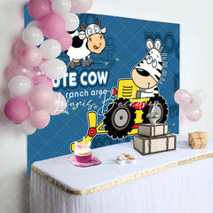 Lofaris Cute Cow Ranch Area Friend Bulldozer Birthday Backdrop