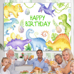 Lofaris Cute Dinosaur Plants Happy Birthday Backdrop For Boy