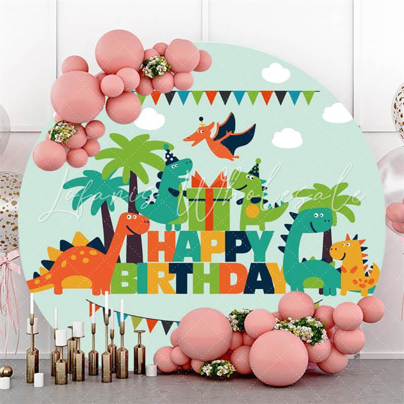 Lofaris Cute Dinosaur Round Happy Birthday Backdrop For Boy