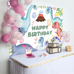 Lofaris Cute Dinosaurs And Eggs Happy Birthday Backdrop