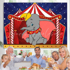 Lofaris Cute Elephant Red Circus Navy Blue Birthday Backdrop