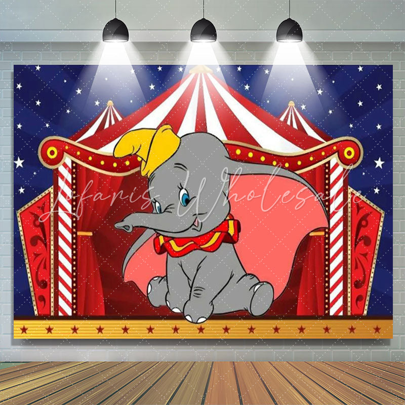 Lofaris Cute Elephant Red Circus Navy Blue Birthday Backdrop