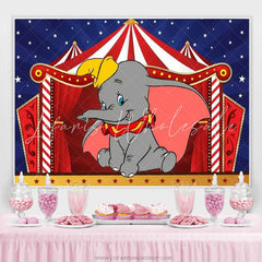 Lofaris Cute Elephant Red Circus Navy Blue Birthday Backdrop