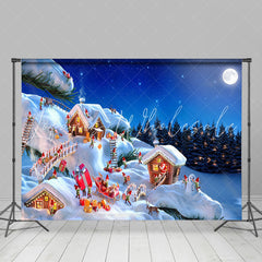 Lofaris Cute Elf Snowy House Forest Night Christmas Backdrop